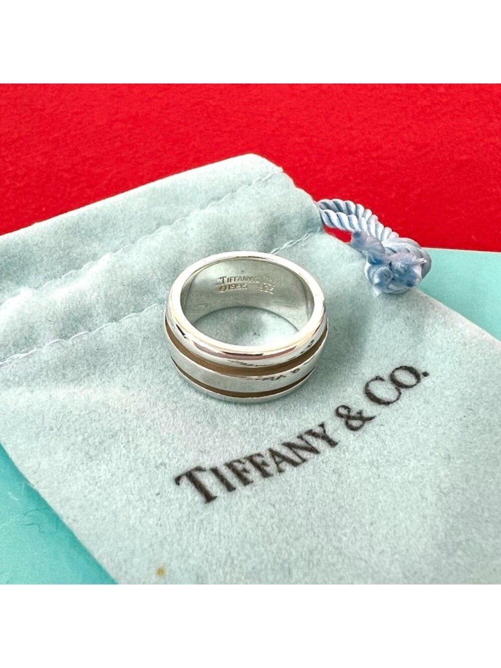 Tiffany & Co Vintage Grooved Double Line Ring 925 Sterling Silver